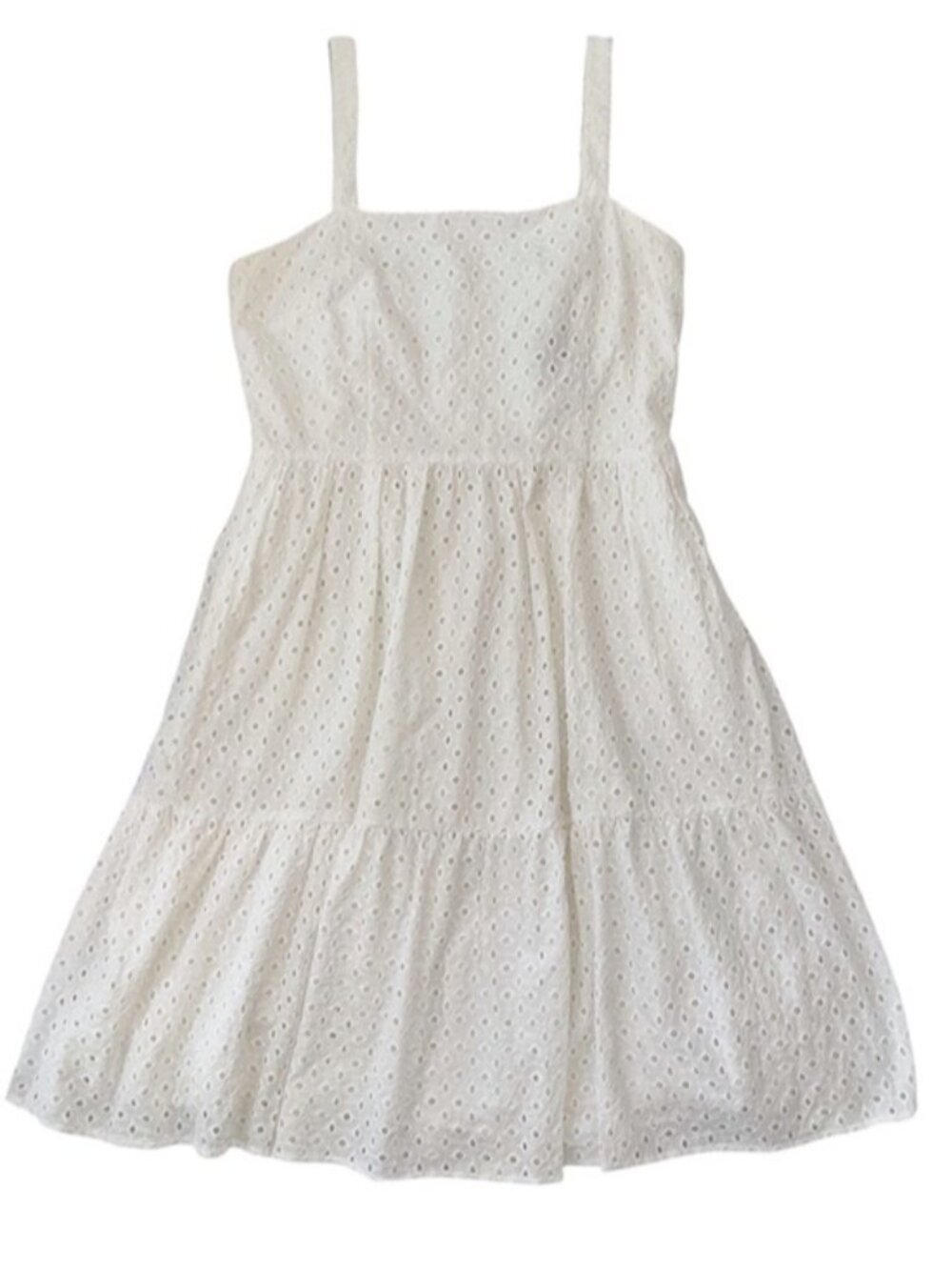 Vince Camuto Eyelet Sundress White Cotton Classic Square Neck Dress Lined 16 - Picture 2 of 16